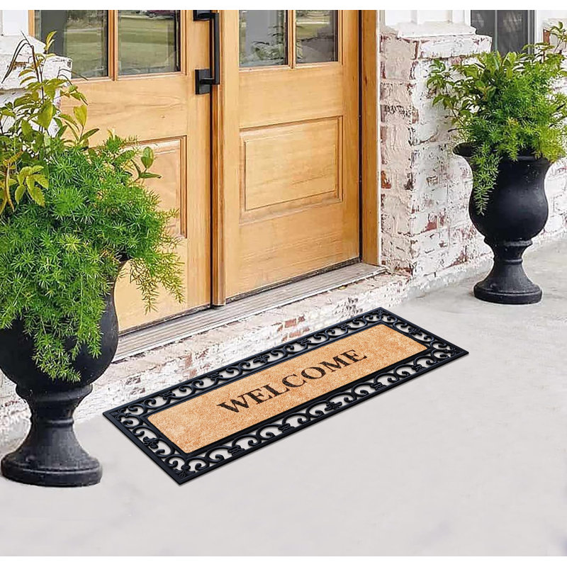 Sharlene Welcome Rubber and Coir Durable 48 in. x 18 in. Non-Slip Doormat, Black