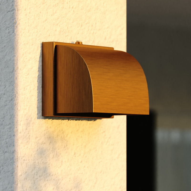 Adeliza 4.75 in. H 1-Light Warm Brass Dusk to Dawn Sensor Outdoor Wall Sconce, Durable Steel Gold Metal Shade, LED Compatible, Dark Sky Compliant Address Illumination for Front Door or Garage