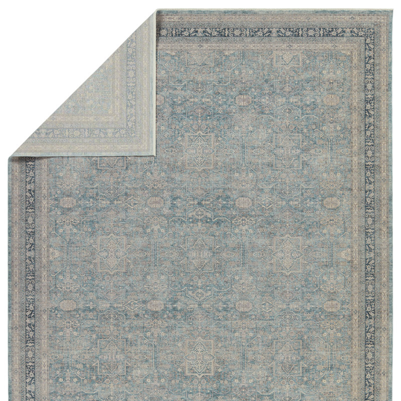 Tapis bleu / taupe Brinson, Tapis de couloir 3 pi x 8 pi