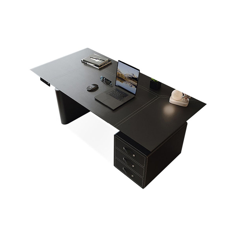 Bureau 3 tiroirs noir réglable en bois manufacturé et en acier au carbone, 49.21" H x 62.99" W x 27.56" D, Noir