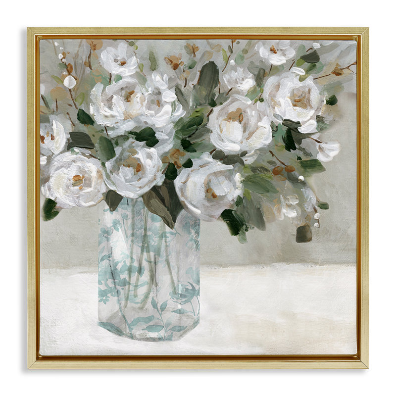 «Lovely White White», art mural encadré sur toile flottante par Carol Robinson, Cadre flottant métallique doré