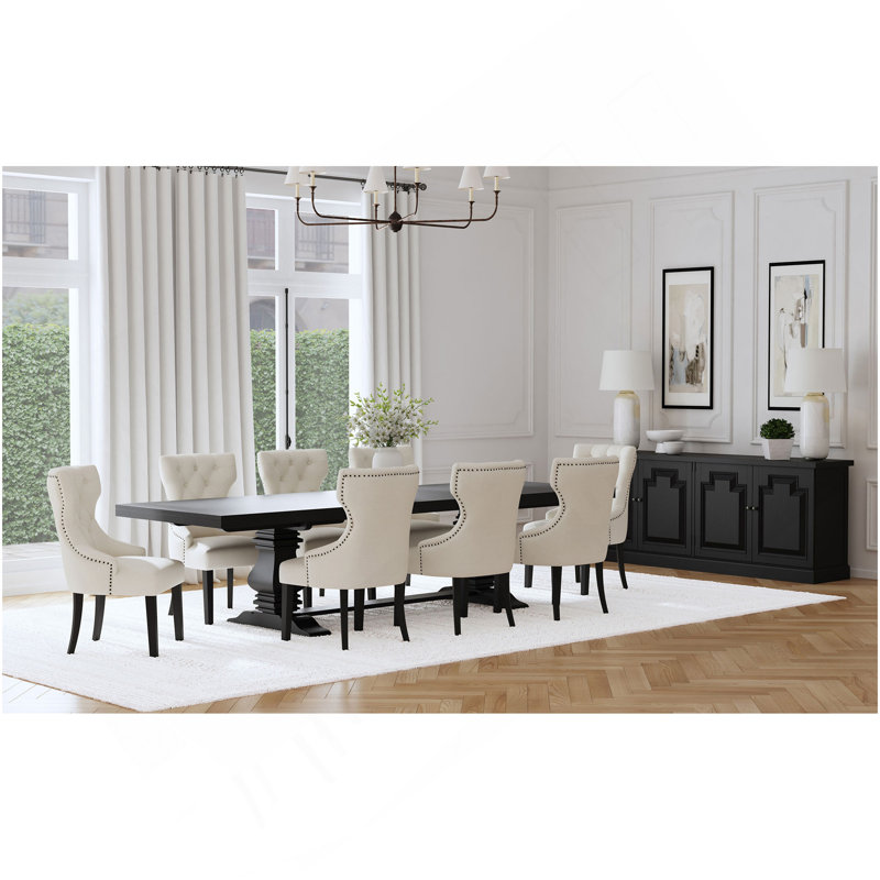 Beige 9-Piece Extension Dining Table Set