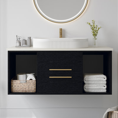 Meuble-lavabo mural moderne 40 po avec meuble-lavabo flottant en céramique massif