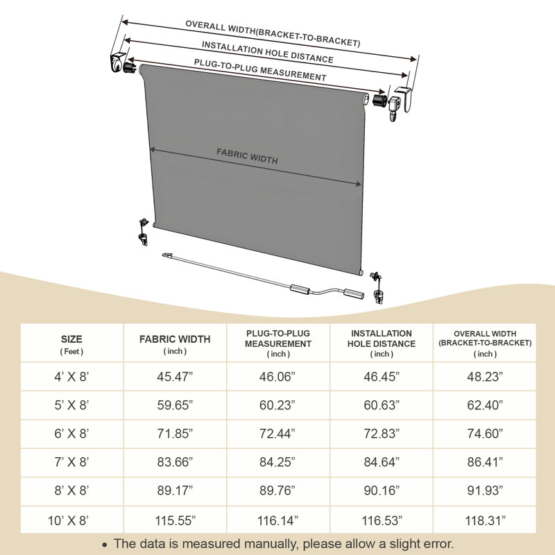 Store enrouleur extérieur semi-transparent, store solaire en tissu à manivelle sans cordon, Gris foncé, l 60 po
