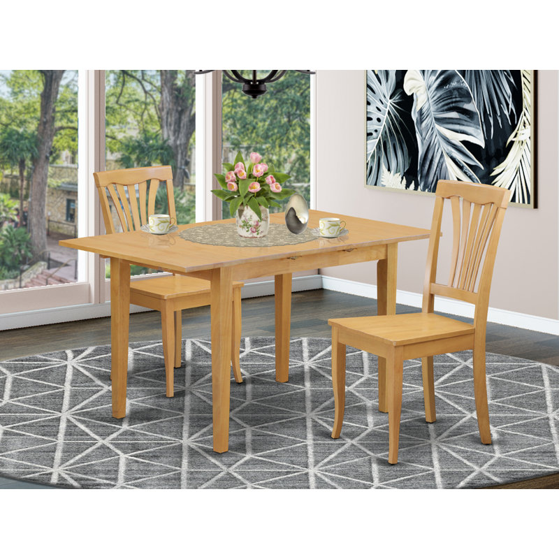 Ensemble de table de salle à manger 3 pièces comprenant une table de cuisine rectangulaire avec rallonge papillon et 2 chaises de salle à manger, chêne