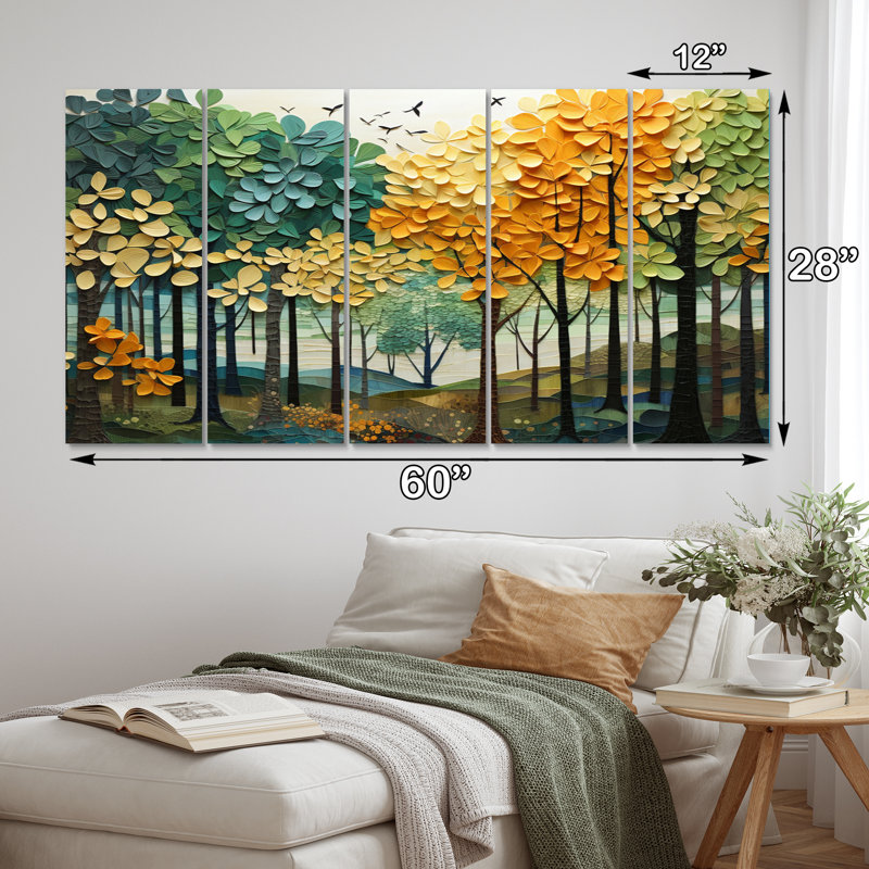 «Orange Orange Trees», reproduction de toile sur toile 5 pièces