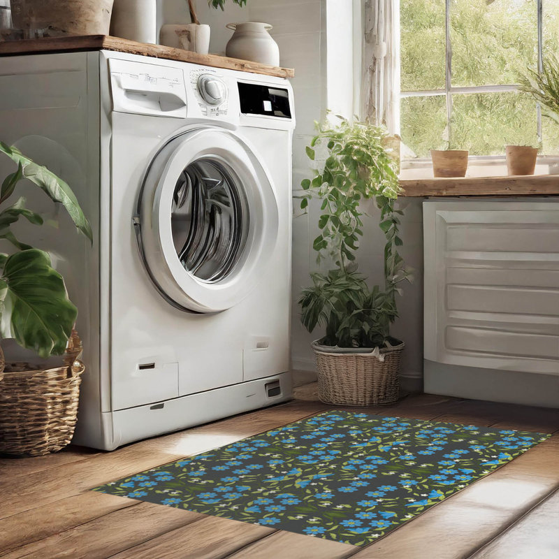 Tapis à linge antidérapant Millie, 61 "L x 6.5 "H, Charcoal Floral