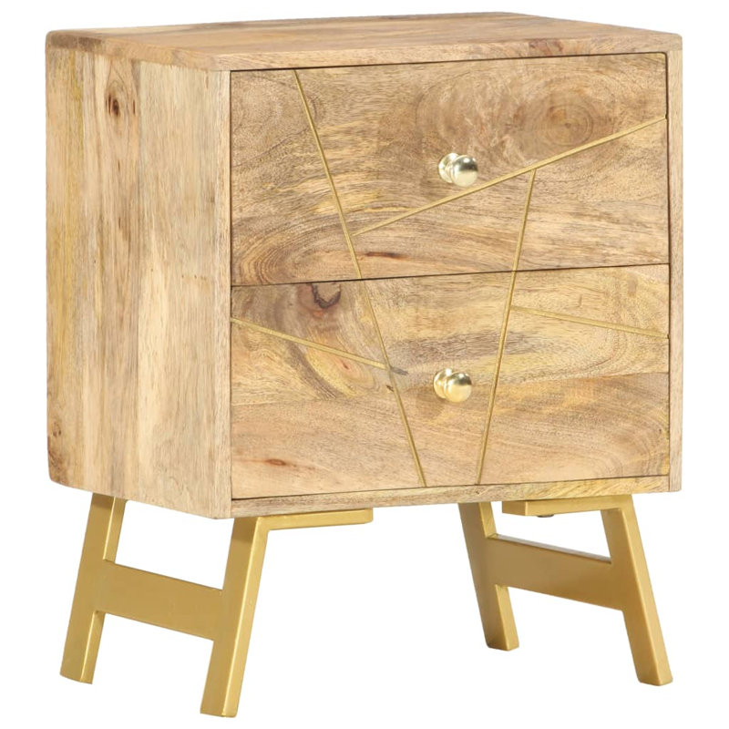Saltville 40cm W Solid Wood Bedside Table, Gold