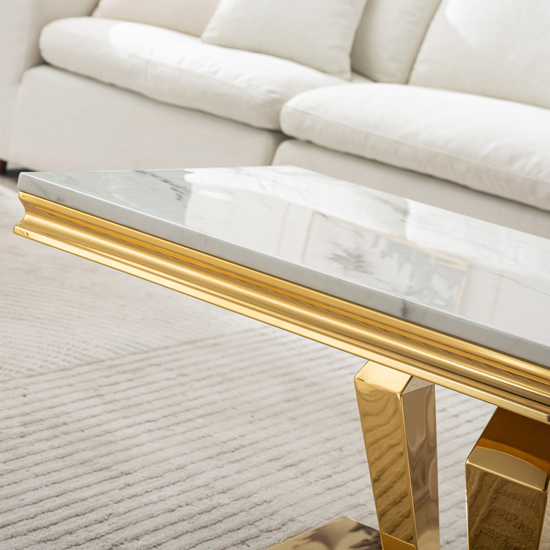 Lewton Single Coffee Table, White, Gold