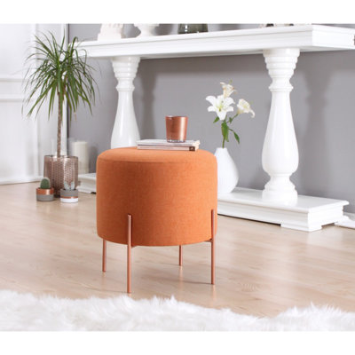 Pouf bohémien avec pieds en fer enduit de cuivre, 16,5 x 15,7 pouces, orange | 50% coton / 50% lin | Éponge orthopédique 2.0 pouces 35 pouces | Décoration élégante et confortable pour la décoration de la maison et de l'hôtel