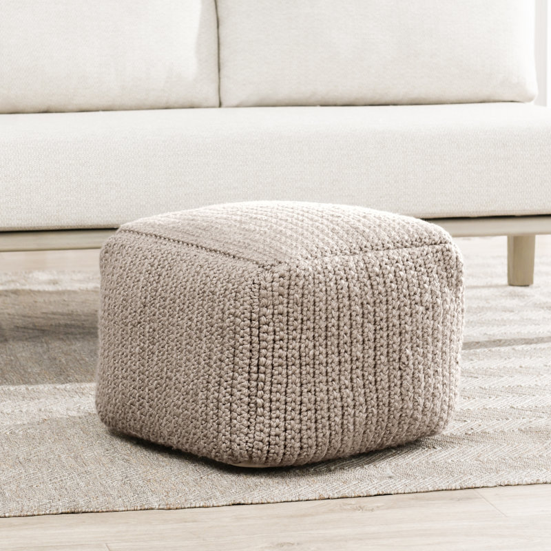 Prism 18" Wide Handwoven Square Pouf, Natural