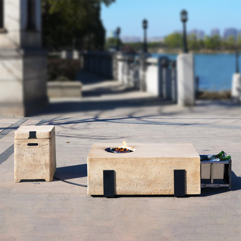 Vezira Rectangle Concrete Propane Smokeless Fire Pit Table with Hidden Fuel Tank