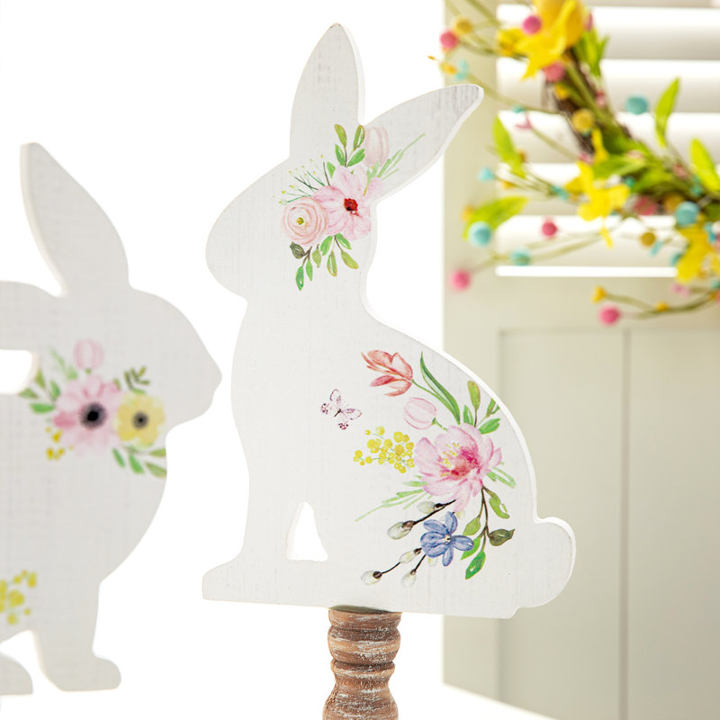 Ensemble de 2 décorations de table de lapin de Pâques en bois