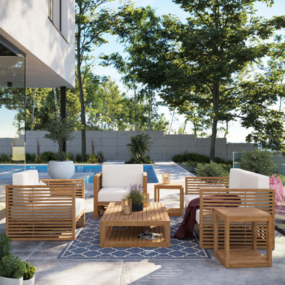 Ensemble de patio d'extérieur en bois de teck 6 pièces Carlsbad
