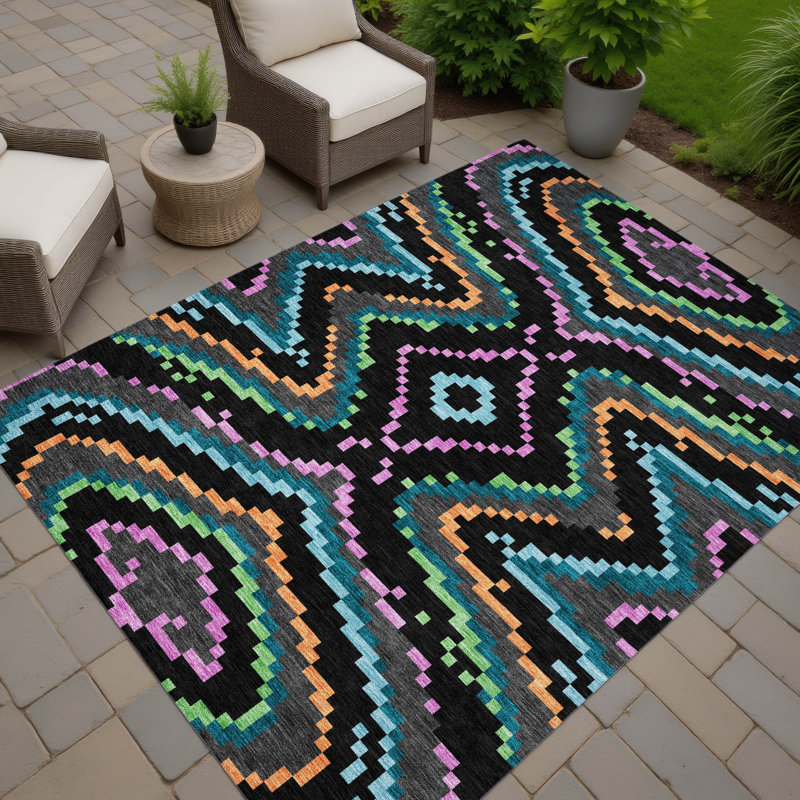 Machine Washable Indoor/Outdoor Chantille ACN2829 Kids Rug, 8' x 10', Black