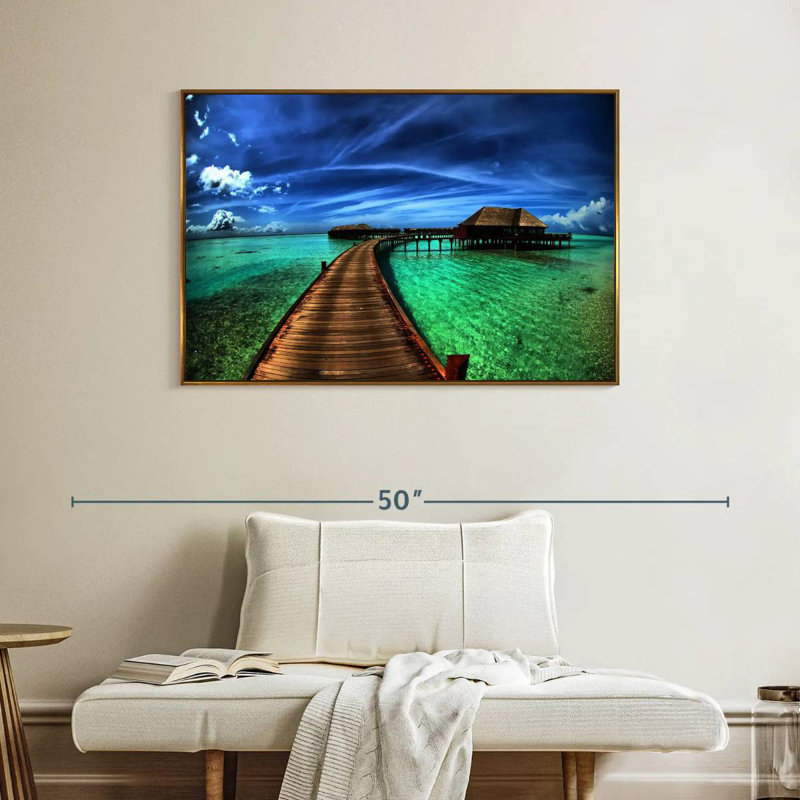Maldives Bungalow Dock, Cadre flottant doré, 40 po x 27 po
