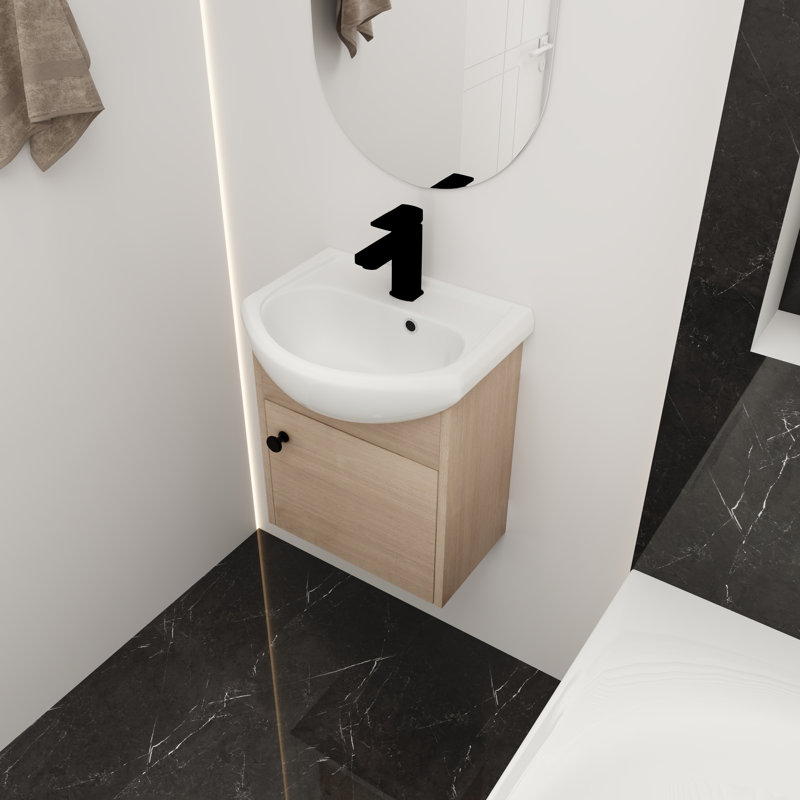 Meuble-lavabo de petite taille avec lavabo en céramique de 18 po et fixation murale (KD-PACKING)