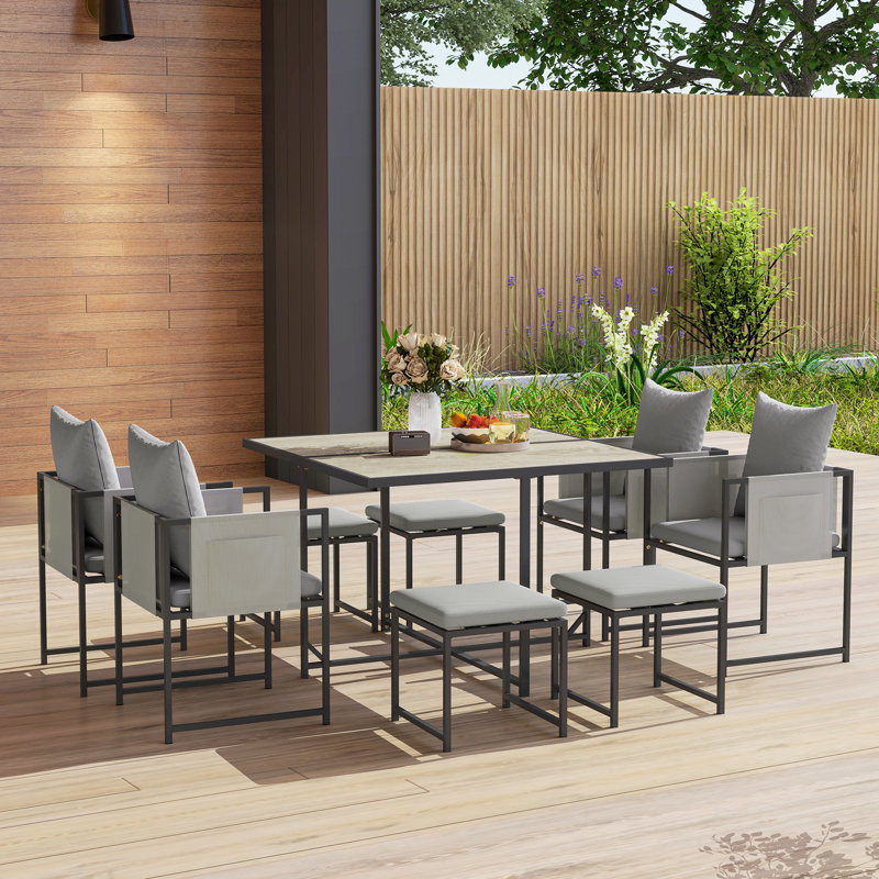 Outsunny 9 Piece Garden Dining Set Cube with Cushions 8 Seater Grey