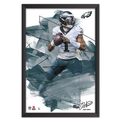 Tableau encadré « Jalen Hurts, joueur des Eagles de Philadelphie (NFL), style coup de pinceau » | 35,5 x 51 cm