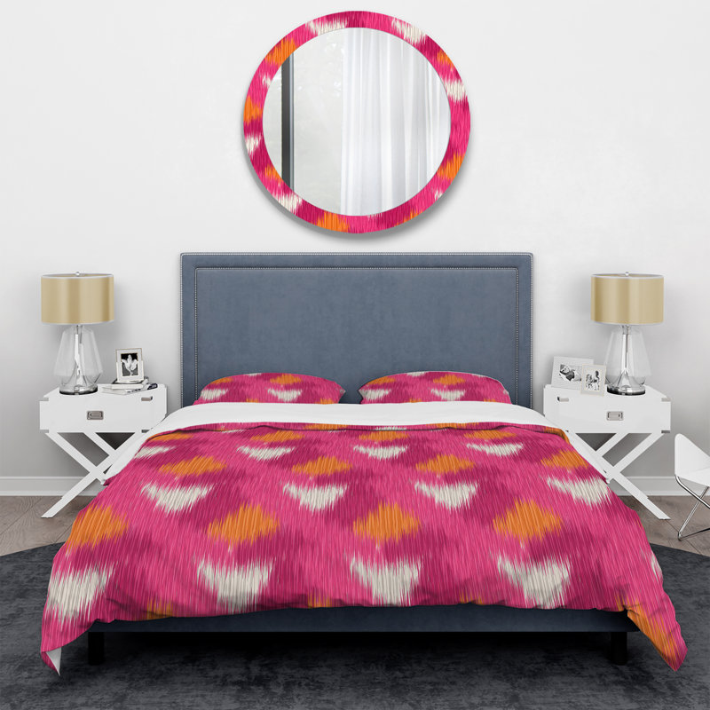 Pink Ikat Ogee - Ensemble de housse de couette abstrait - Microfibre de polyester