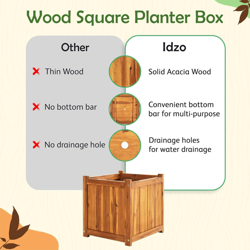 Square Wooden Planter Box - Light Brown, 2