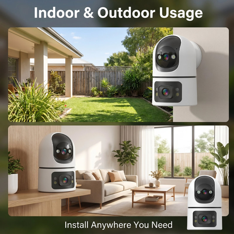 Indoor Security Camera, Dual Lens Cameras for Home Security, Motion Tracking, Night Vision, Smart detection and alerts, Two-Way Audio, SD Card or Paid Cloud, Security Camera for Pet Elderly