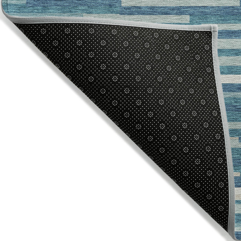 3' X 5' Teal Blue And Ivory Striped Washable Indoor Outdoor Area Rug