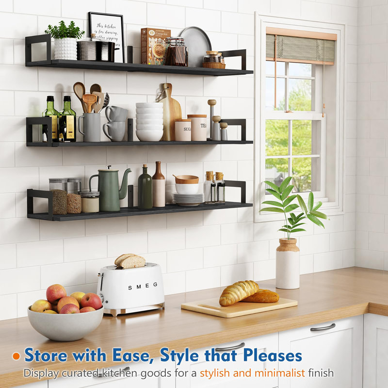 Floating Book Shelves for Wall Set of 3, Black