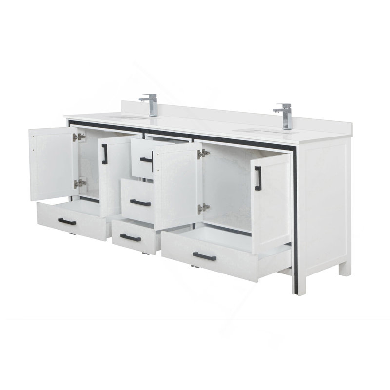 Meuble-lavabo double blanc 84 po X P 22 po D, ensemble de dessus et robinet en marbre de culture, Blanc