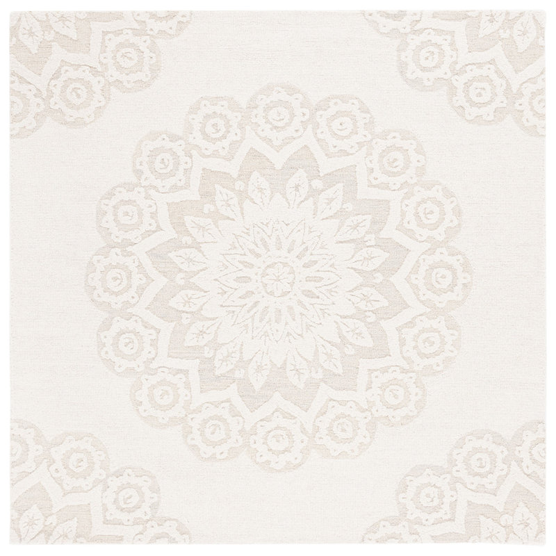 Tapis floral en laine et coton touffeté à la main Blossom, Carré de 6 pi