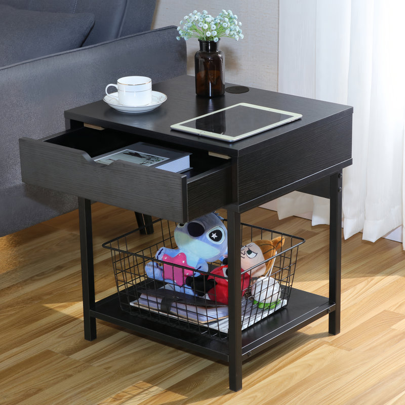 Kila Accent Table with Storage - Versatile Small Table for Home Office, Black, Black
