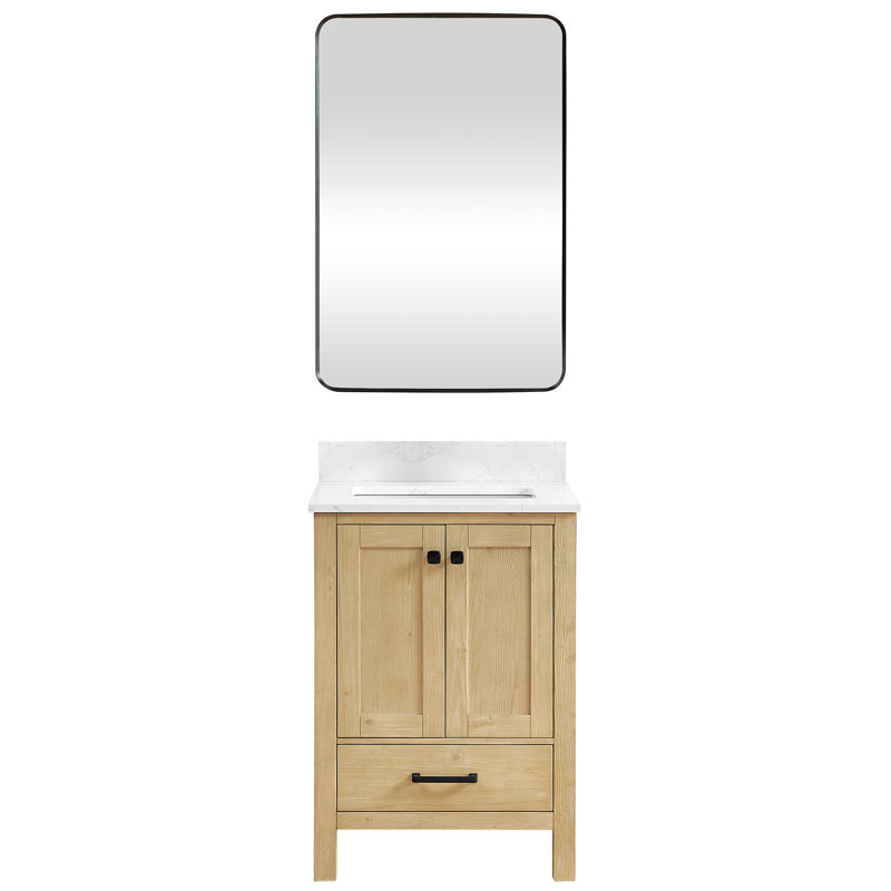 Ensemble de meuble-lavabo simple 24 po avec miroir Shannon, Chêne, Noir mat