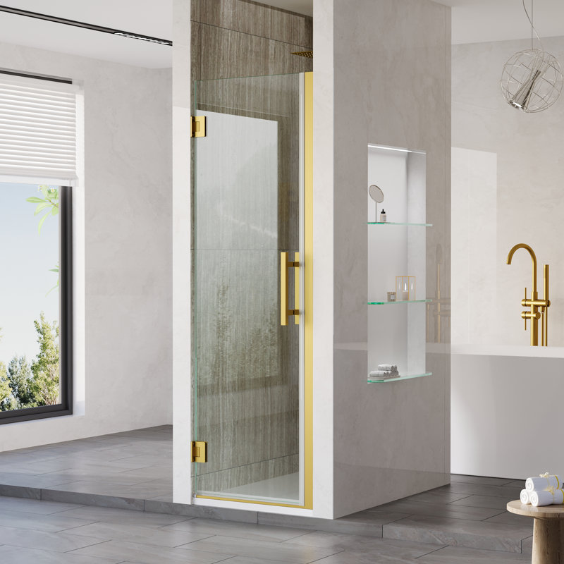 23-24 in.W x 72 in.H Hinged Frameless Shower Door with SGCC certified Tempered Glass,Brushed Gold, Brushed Gold