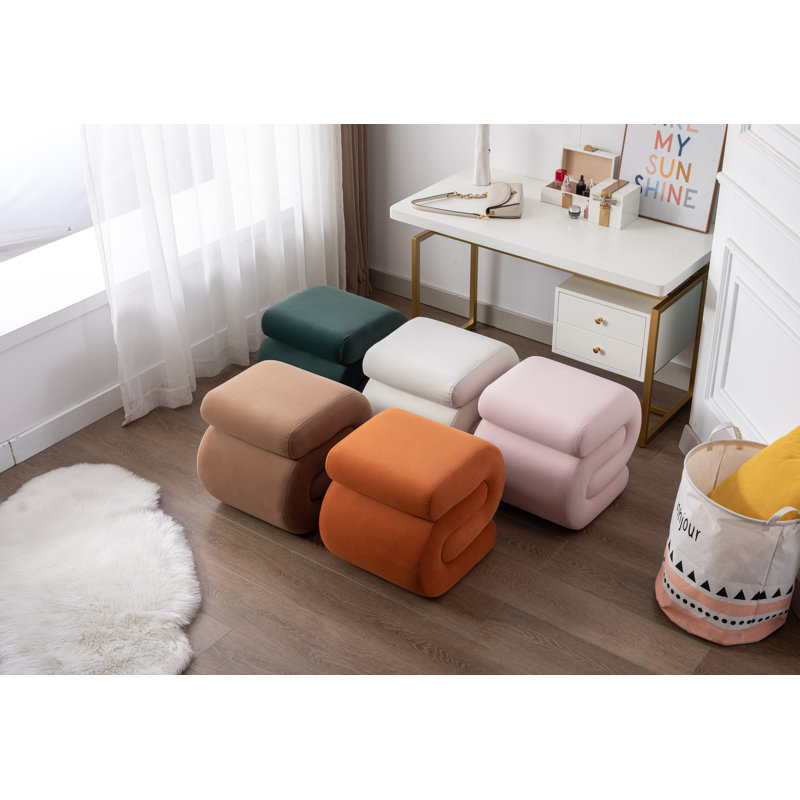 017S-S-Shape Velours avec repose-pieds, tabouret de maquillage, orange, Velours - Orange