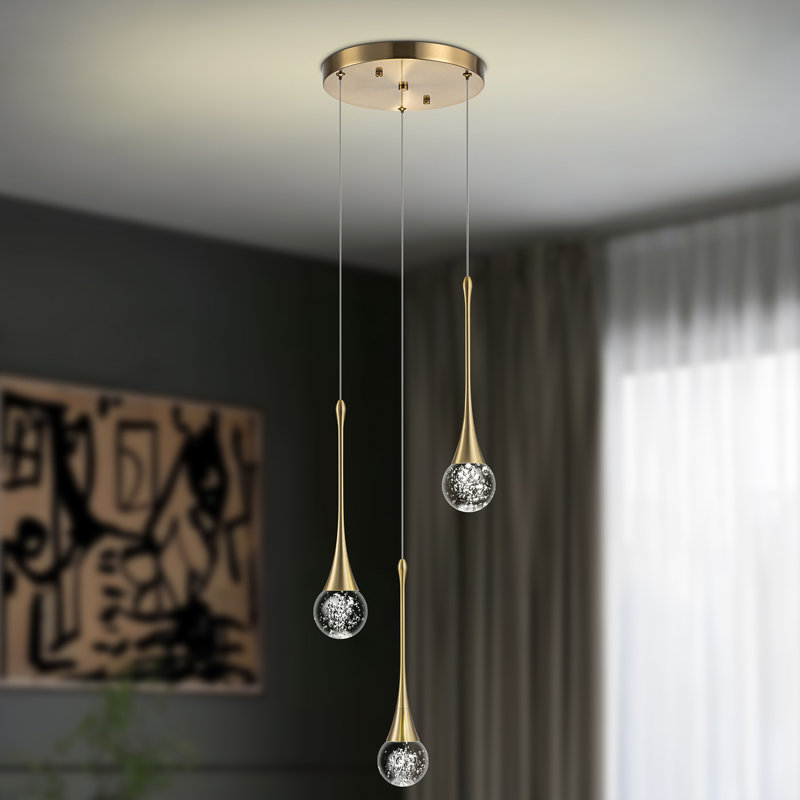 Luminaire suspendu grappe 3 lumières DEL 4500K, Doré, 4500K