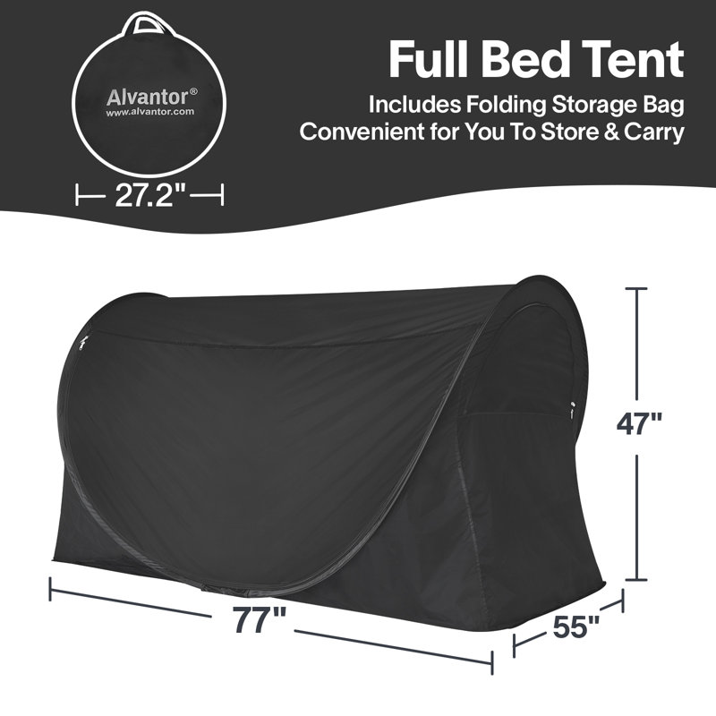 Pop-Up Full-Size Pongee Bed Canopy with Dual LED Lighting Packs