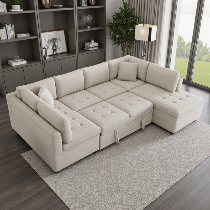 Canapé modulaire en U 4 pièces 4 pièces, Chenille beige