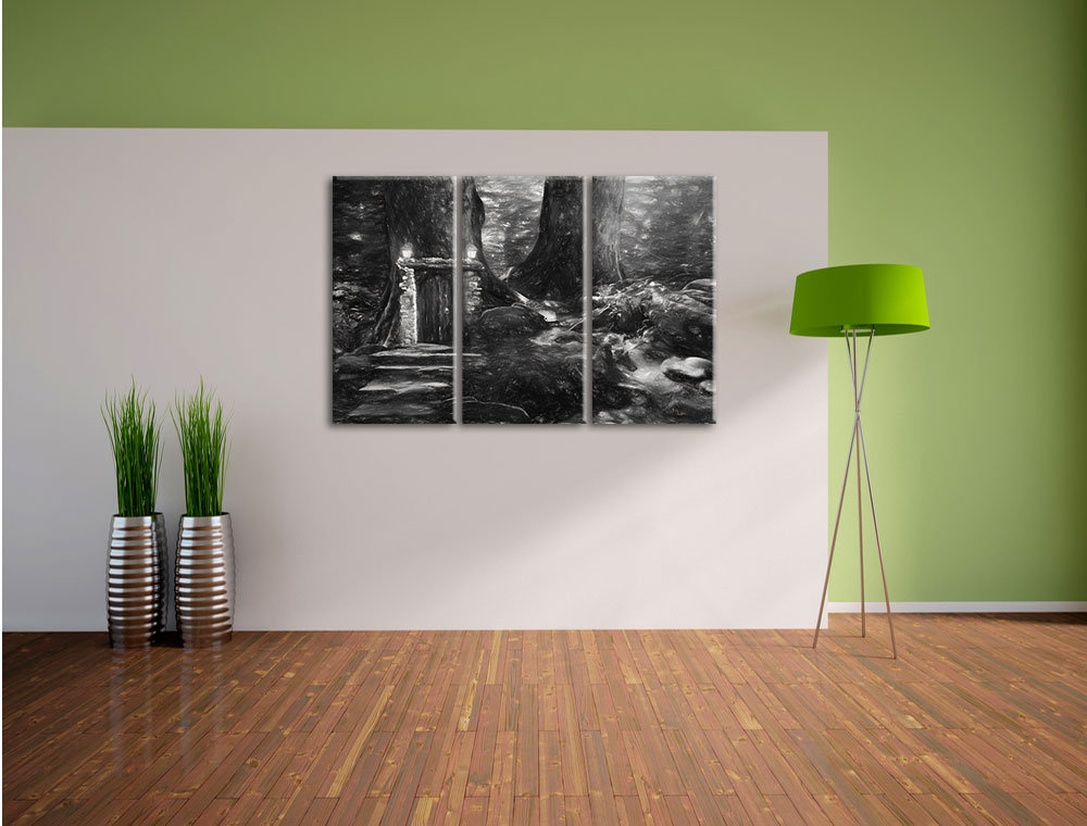 3-tlg. Leinwandbild-Set „Geheimes Tor im Wald“, Kunstdruck