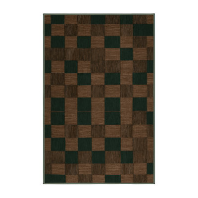 Machine Washable Checkered Green Area Rug