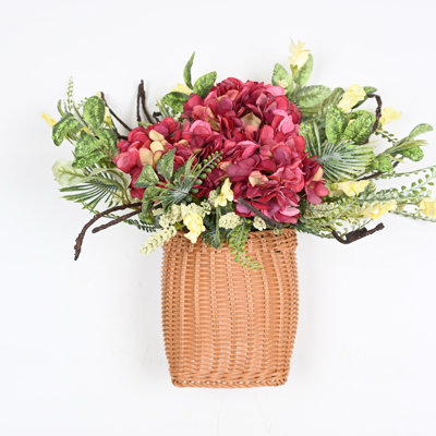 Artificial Spring Summer Hydrangea Floral Arrangement For Front Door Wall Decor, Greenery Foliage Leaves Home Office Table Centerpiece For Wedding Party Decor