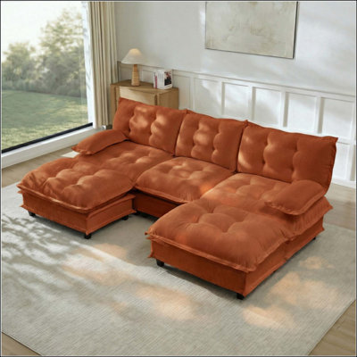 Canapé modulaire en U modulaire en U avec 2 repose-pieds, canapé à 3 places en chenille profonde avec coussin en treillis confortable, chambre à coucher et appartement