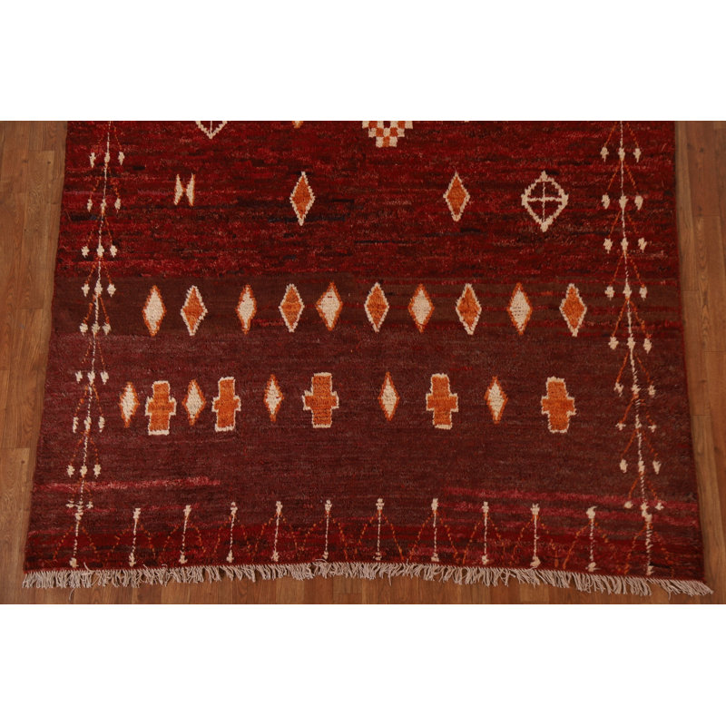Tapis tribal rouge en laine fabriqué à la main 6 x 10