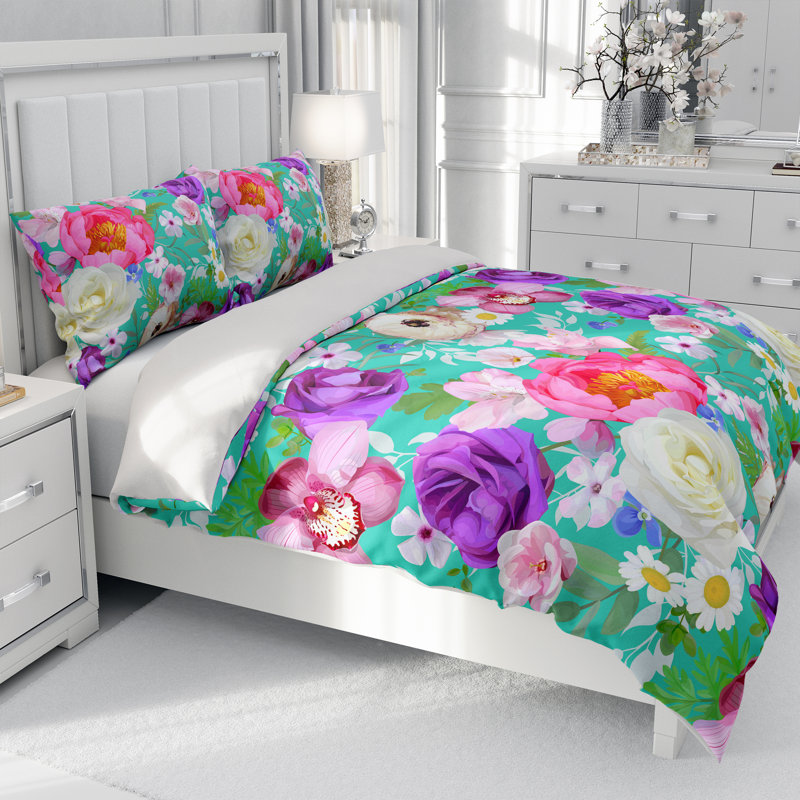 Floral Duvet Cover, King Duvet Cover + 2 King Shams