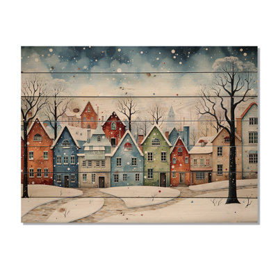 Multicolor Frosty City In Winter I - Winter Landscape On Wood Print