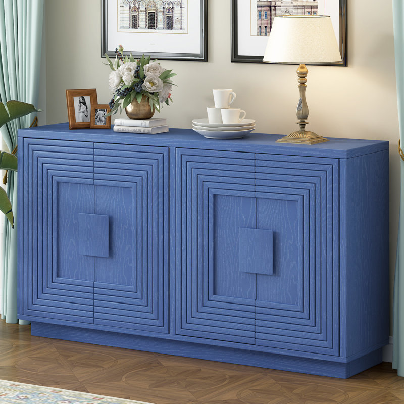 Storage Console Table with Cabinet,Adjustable Shelves, Navy Blue