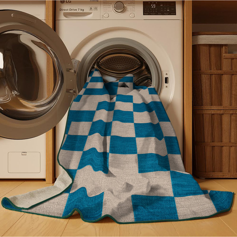 Machine Washable Checkered Green Area Rug, Rectangle 2' x 3'
