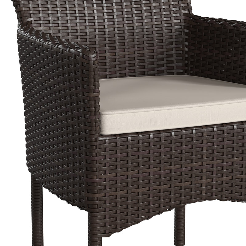 Chaises et coussins de patio intérieur / extérieur en acier avec cadre en osier, Blanc, Brun