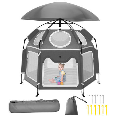 Parc pour bébé de 150 cm (59 pi) - Parc intérieur et extérieur pour bébés et jeunes enfants - Tente de plage pour bébé, pliable, portable avec auvent et sac de transport - Parc pliable et portable