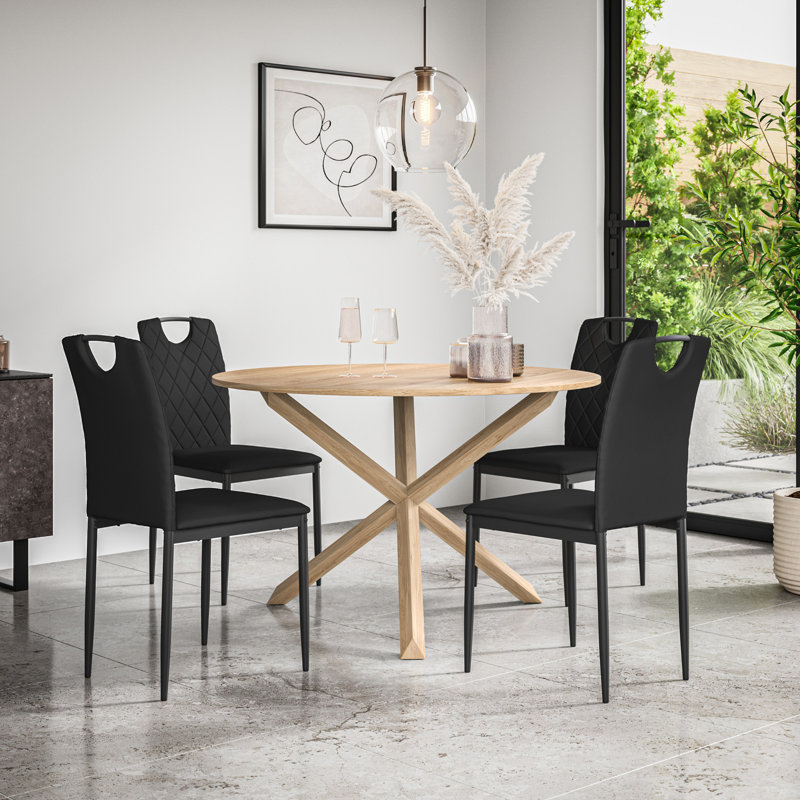 Daraich 4 - Person Dining Set, Oak/Oak/Black