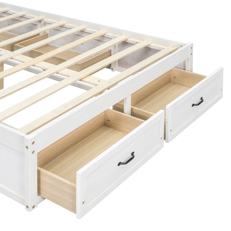 Delano Wooden Platform Bed Frame with 6 Storage Drawers, Full, Antique White